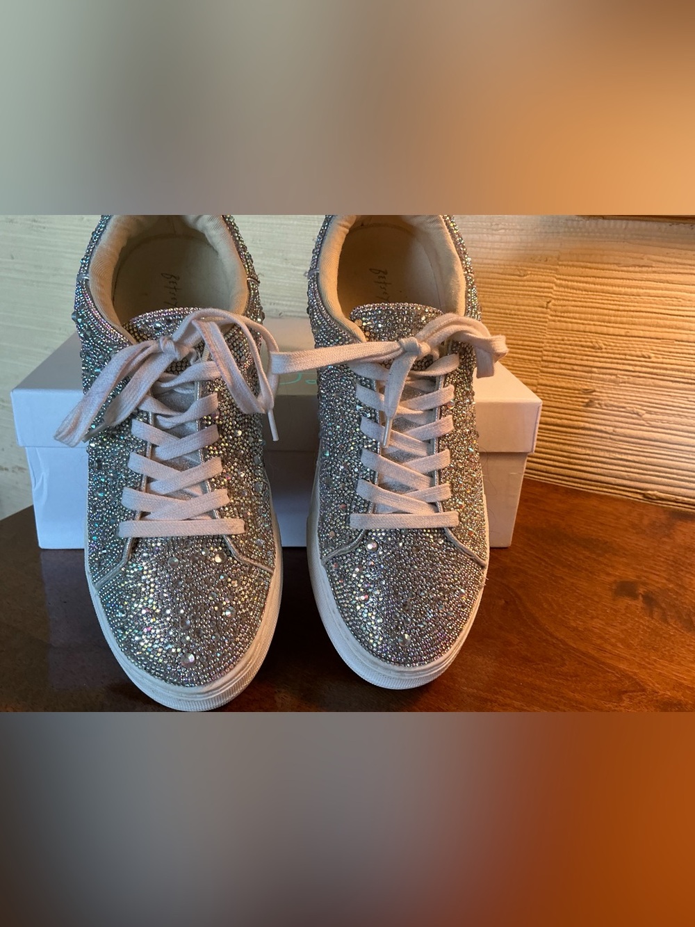 Betsey Johnson Silver Rhinestone Lace-Up Sneakers